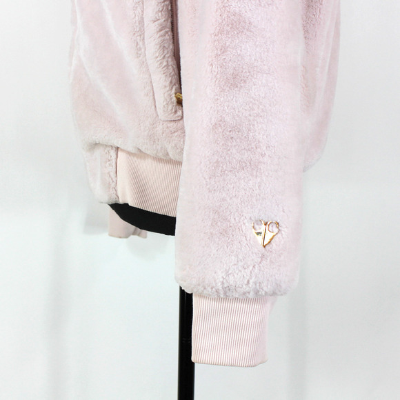 Moose Knuckles x Jennifer Meyer Faux Fur Jacket Pink Hooded Full Zip Up Crop M - Picture 5 of 8